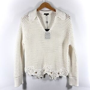 Rails Louise Cotton Sweater XS Ivory Crochet Open Knit Festival Boho Vacation